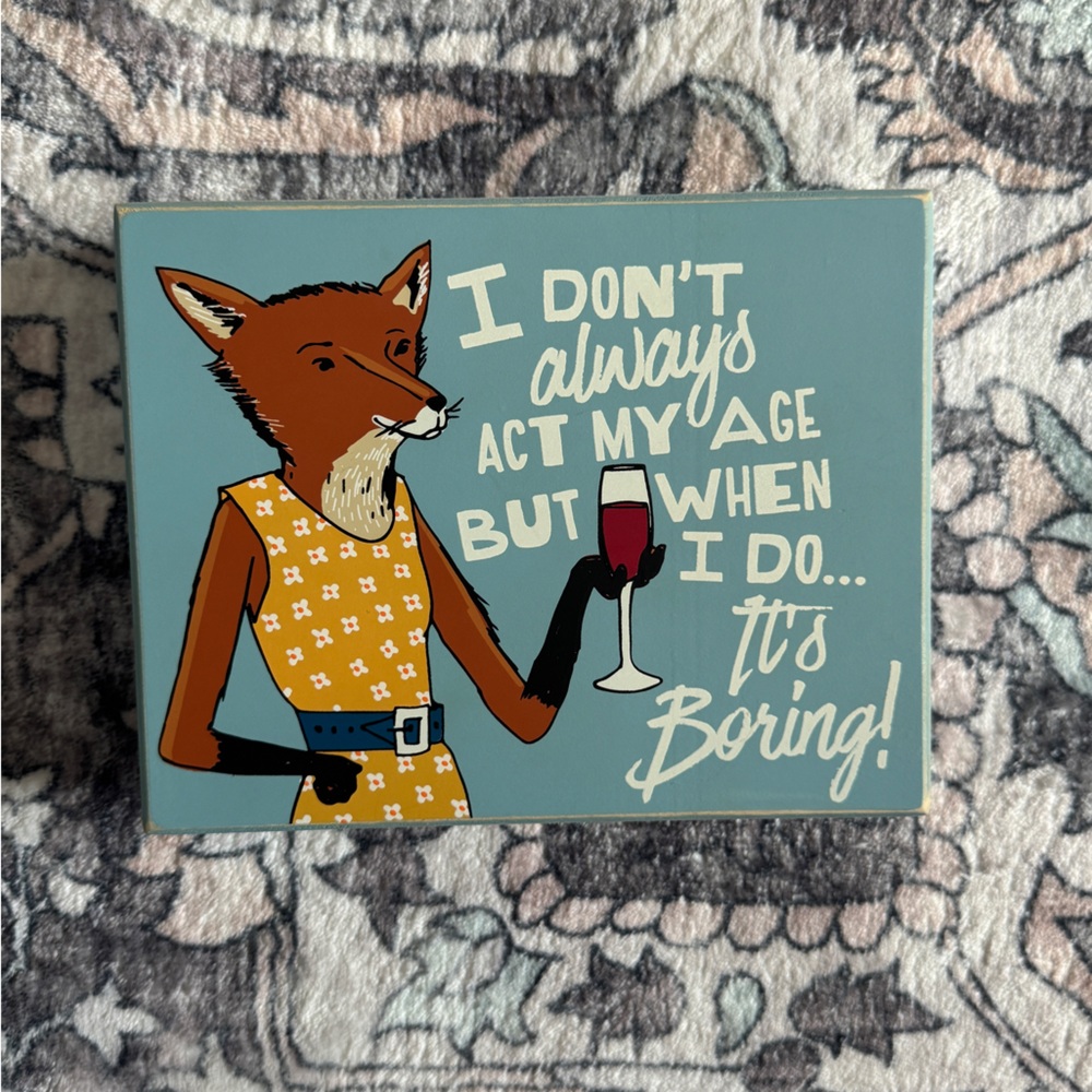 Charming Fox Mixed Media Art in Blue and Orange - Picture 3 of 8